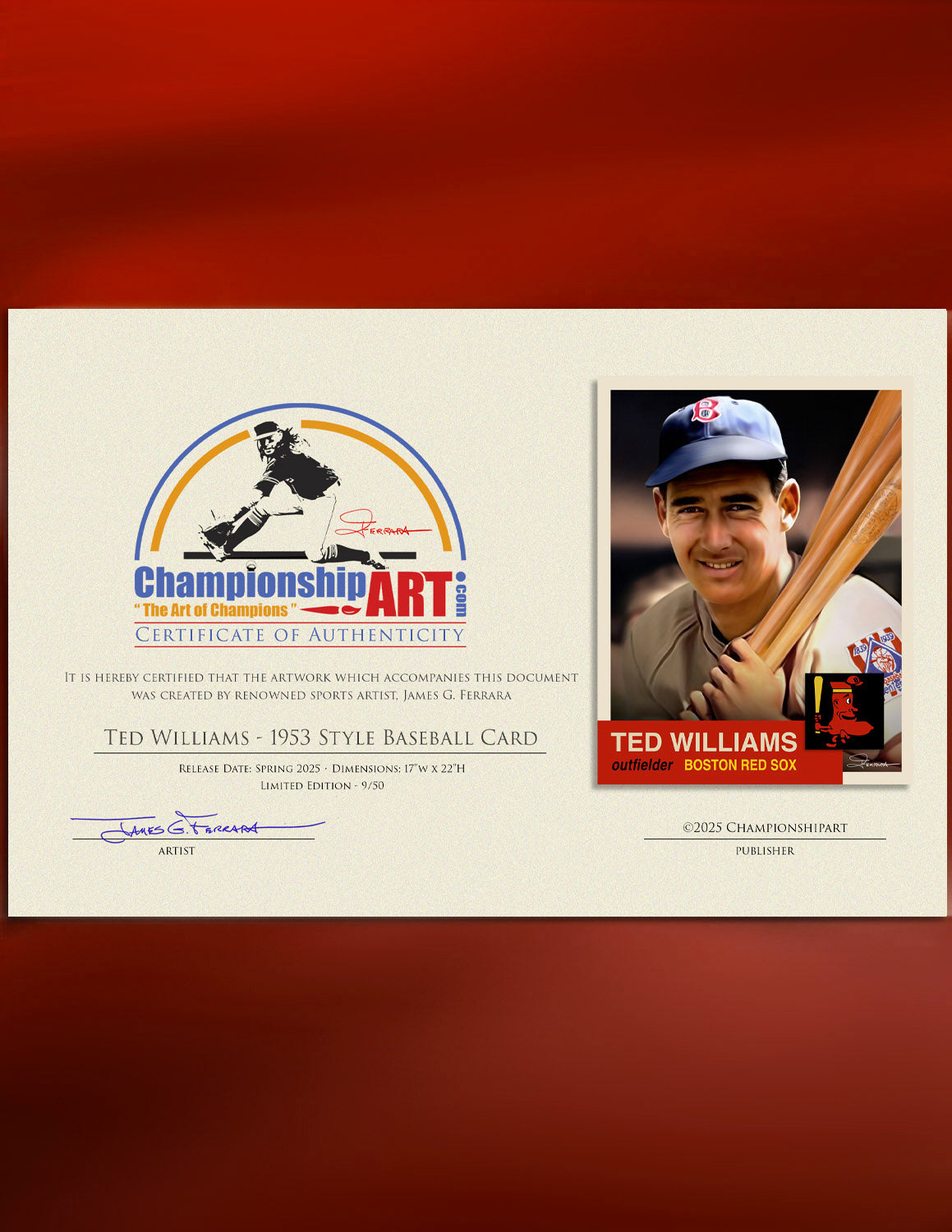 Ted Williams 1953 Style Baseball Card