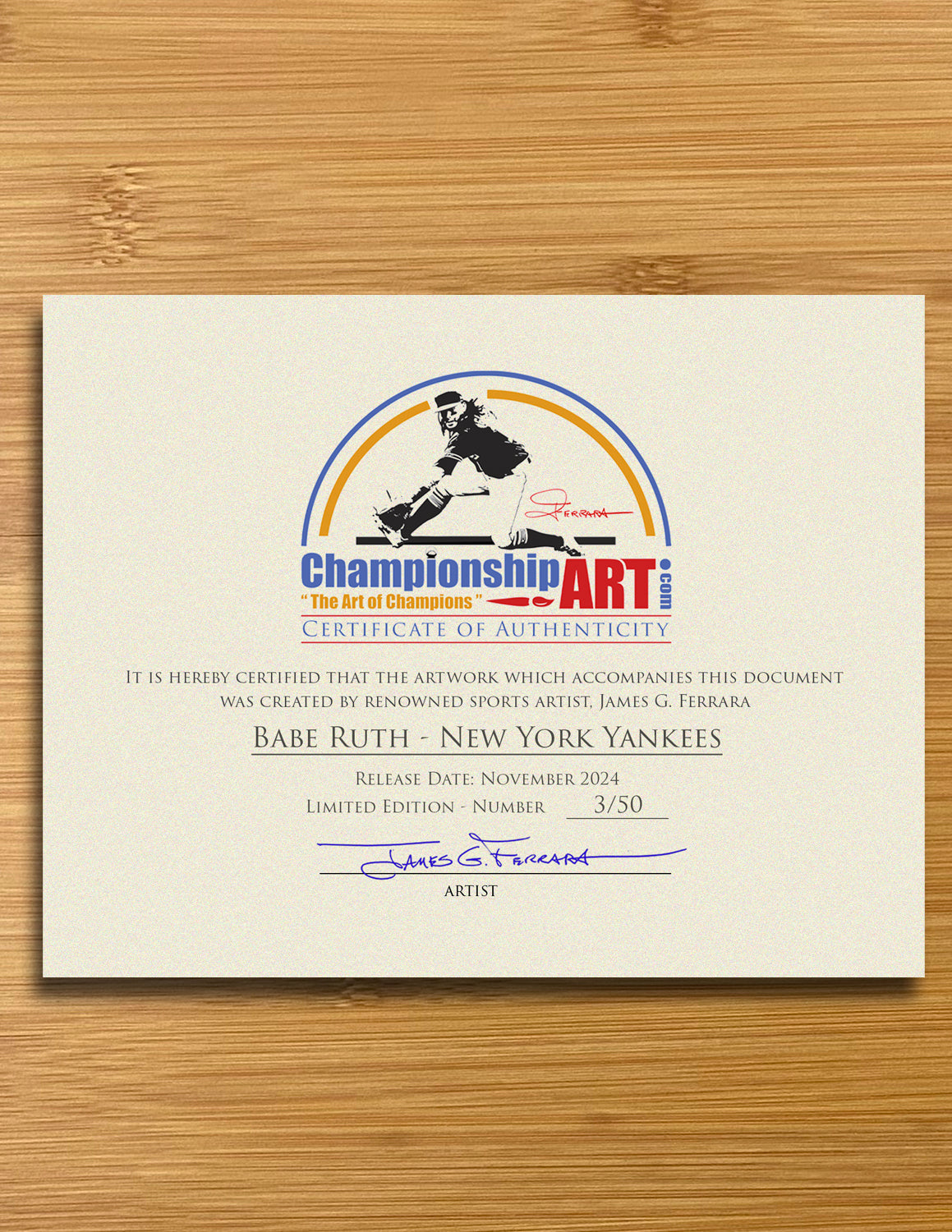 Babe Ruth - New York Yankees 5"x 7" Baseball Card