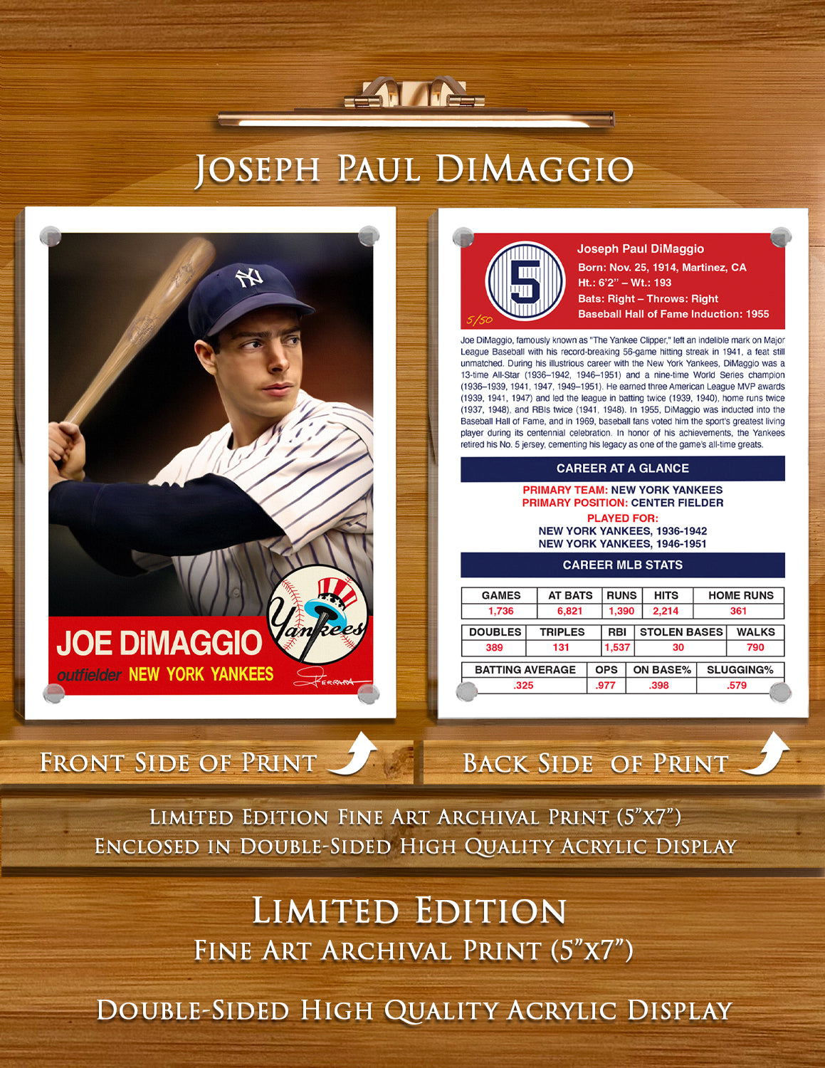 Joe DiMaggio - New York Yankees 5"x 7" Baseball Card Art