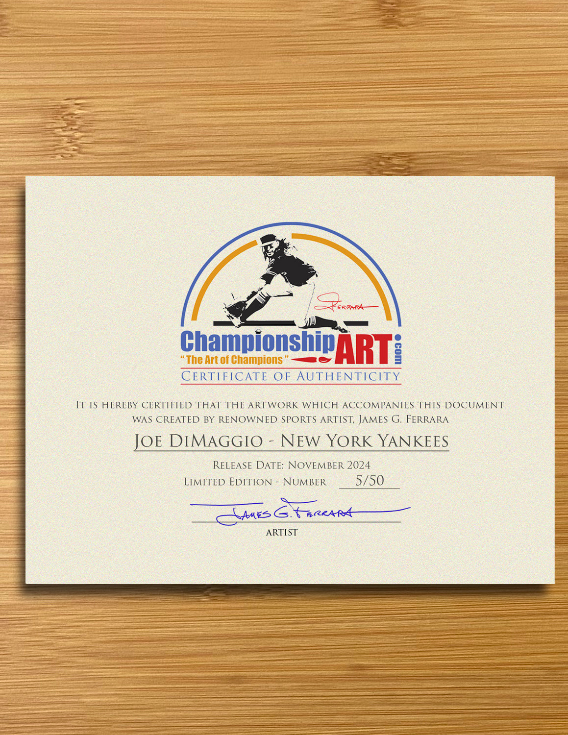 Joe DiMaggio - New York Yankees 5"x 7" Baseball Card Art