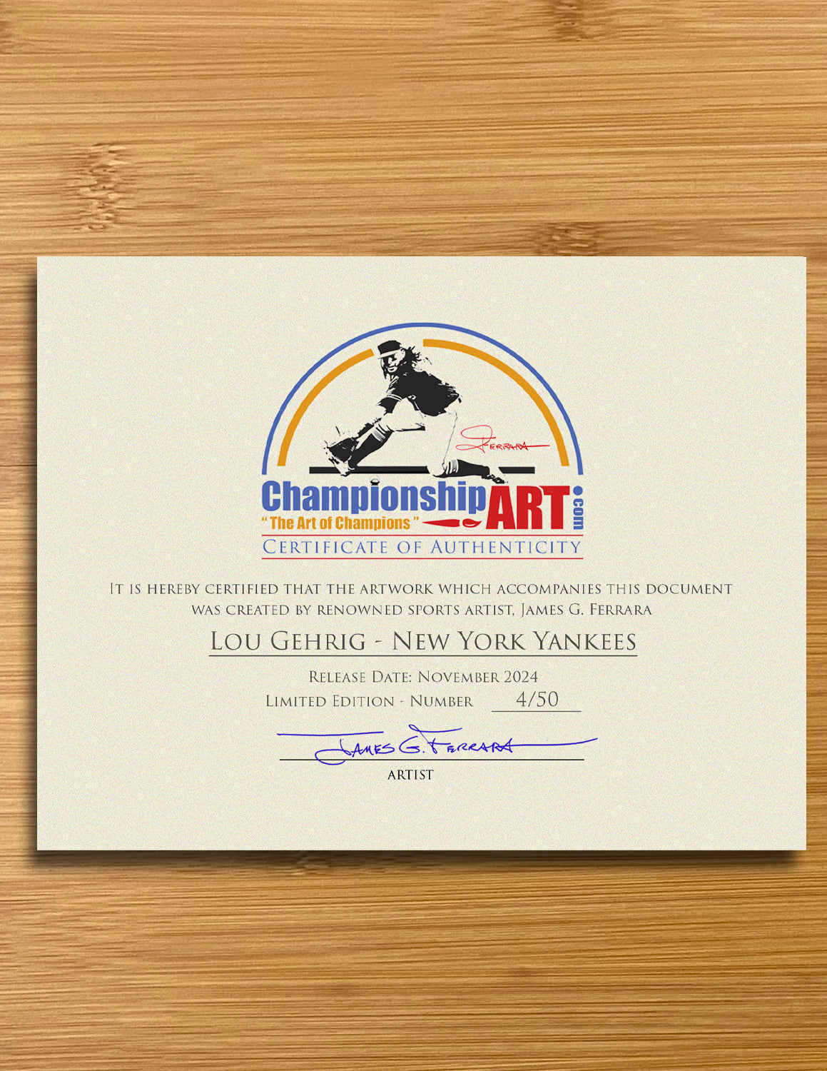 Lou Gehrig - New York Yankees 5"x 7" Baseball Card Art