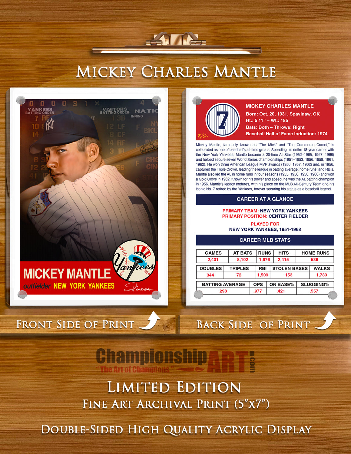 Mickey Mantle - New York Yankees 5"x 7" Baseball Card Art