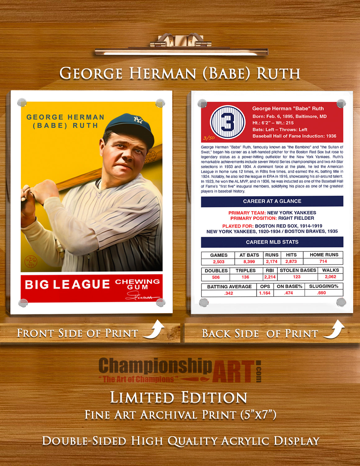 Babe Ruth - New York Yankees 5"x 7" Baseball Card