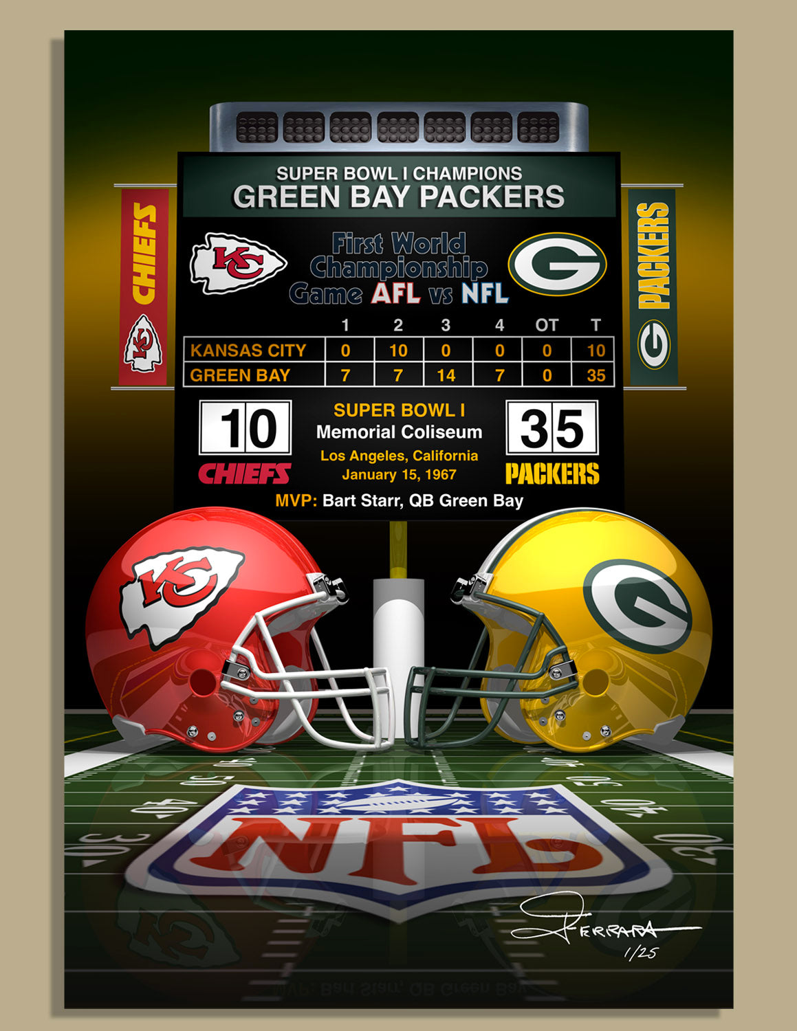 Packers Super Bowl I Champions - Dueling Helmets