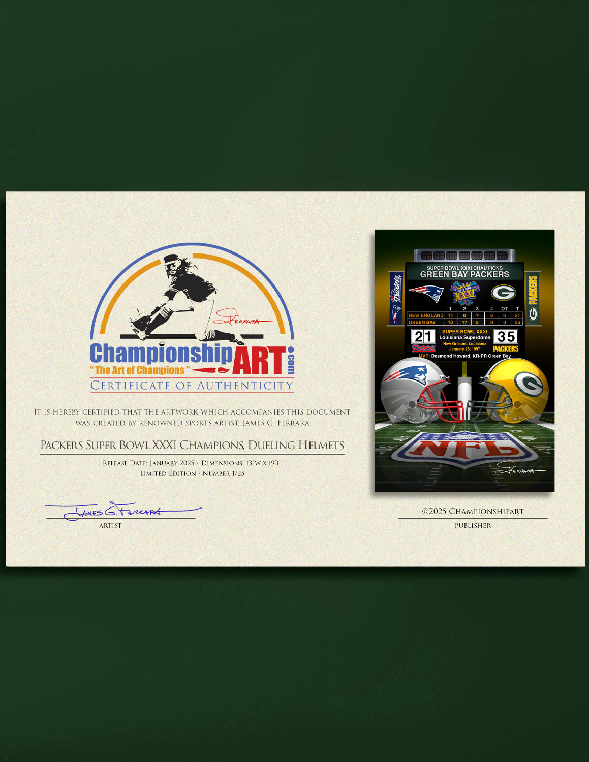 Packers Super Bowl XXXI Champions - Dueling Helmets