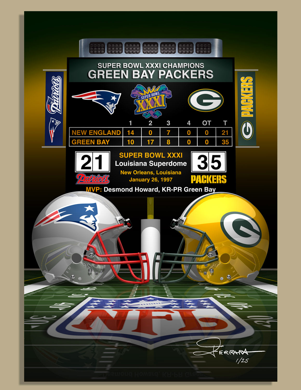 Packers Super Bowl XXXI Champions - Dueling Helmets