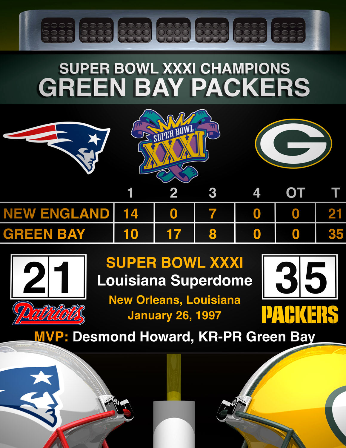 Packers Super Bowl XXXI Champions - Dueling Helmets