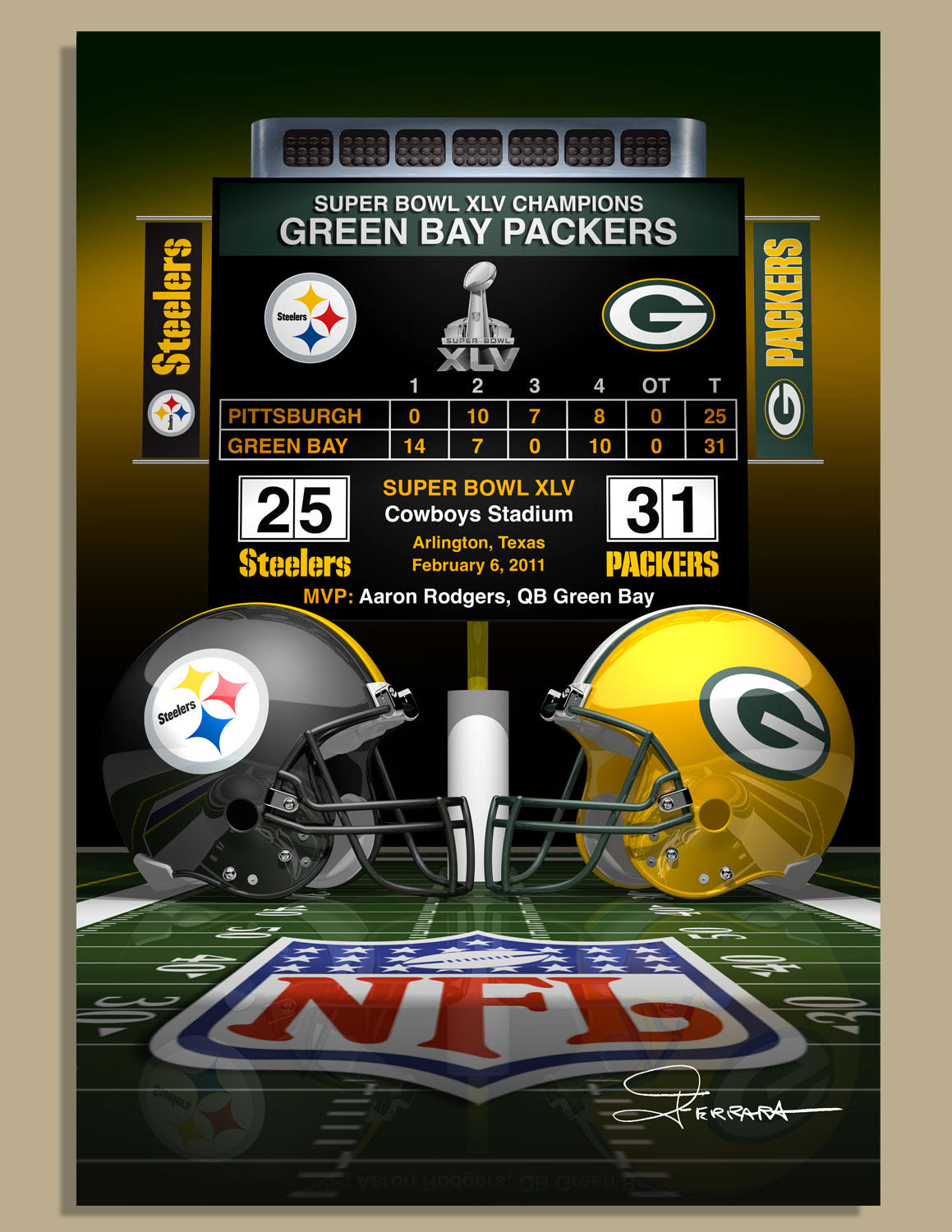 Packers Super Bowl XLV Champions - Dueling Helmets
