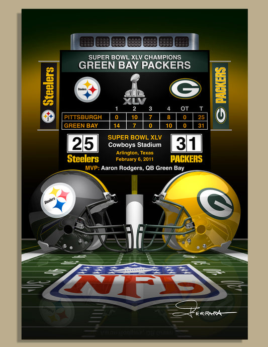 Packers Super Bowl XLV Champions - Dueling Helmets